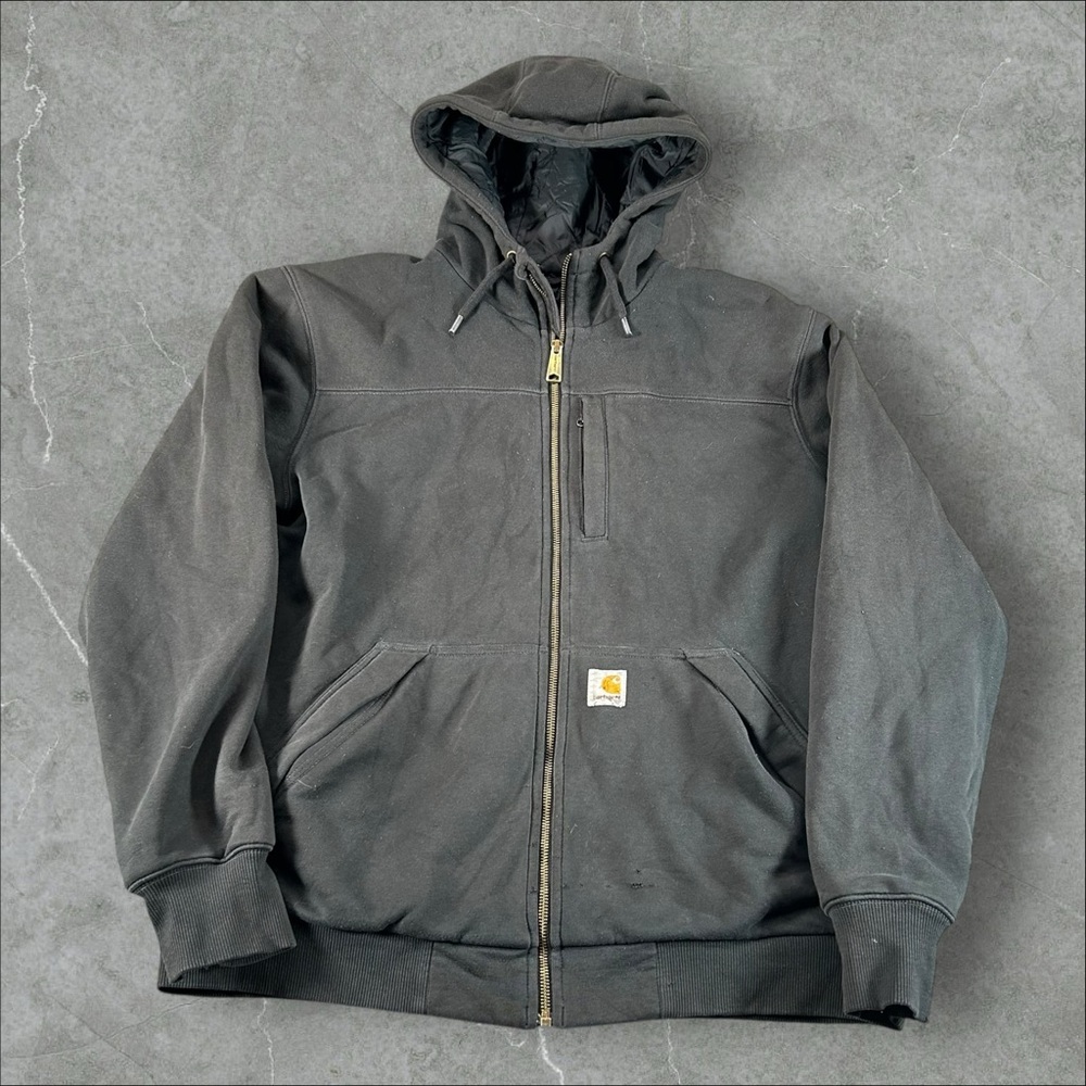 Carhartt Rain Defender Hoodie Mens Medium Black Quilted Jacket 103312 001 Zip Up
